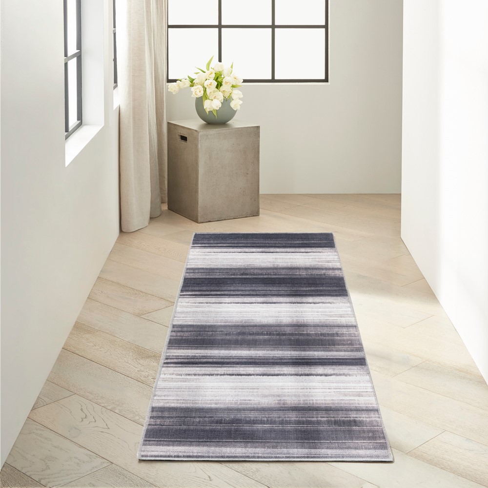 Calvin Klein LDR01 CK031 Launder Washable Runner Rugs in Ivory Black